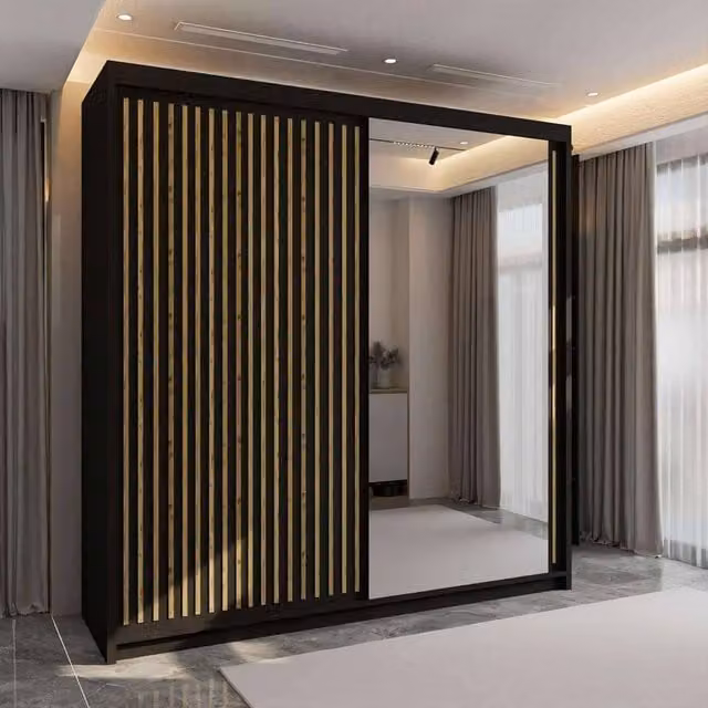 Sliding Wardrobes 4U Ronni Modern Black Sliding Mirror Door Wardrobe W203cm x H217cm
