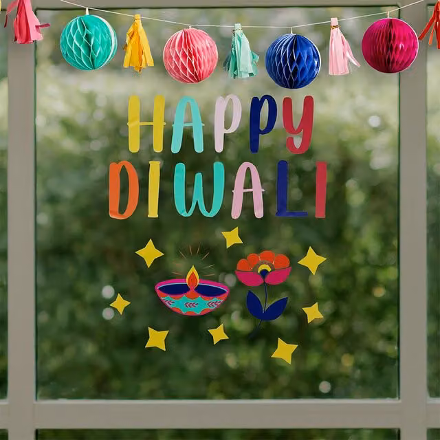Club Green Multicolour Diwali Window Clings, Pack of 2