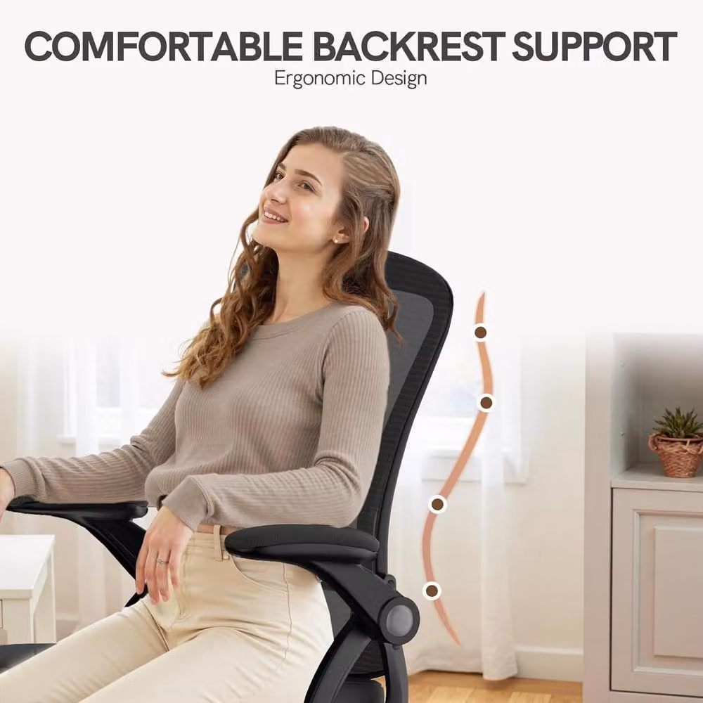 Gartistgo Ergonomic Mesh Office Chair with Flip-Up Arms and Lumbar Support in Black – 4