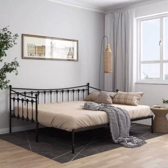 Berkfield Home Pull-out Sofa Bed Frame in Black Metal, W/D/H: 90 x 200 cm – 1