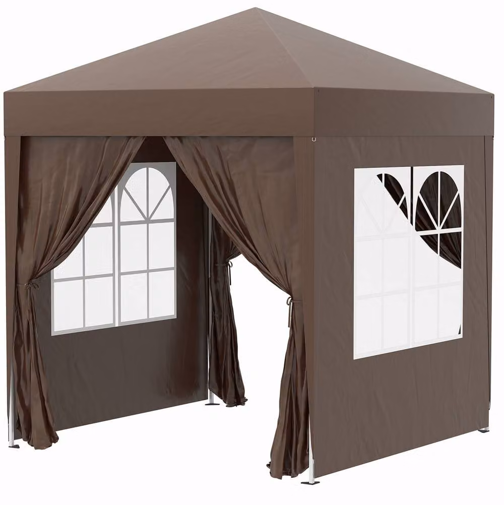STILVORA Pop-Up Gazebo with Sidewalls and Windows, Brown, W/D/H: 200 x 200 x 240 cm – 4