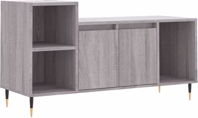 Berkfield Home Modern Grey Sonoma TV Cabinet with Hinged Doors and Internal Shelves, W/D/H: 100 x 35 x 55 cm – 1