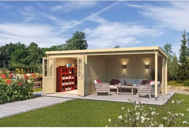 Lasita Maja Ltd Saint Raul Log Cabin Garden Room and Home Office in Natural, W: 303.9 cm, D: 590 cm, H: 222.3 cm – 1