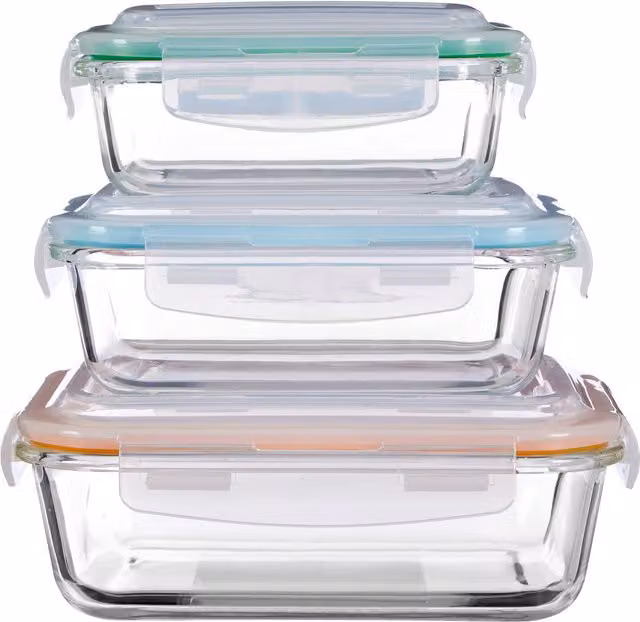 Orsina Premium Set of 3 Airtight and Leakproof Pink Glass Storage Containers
