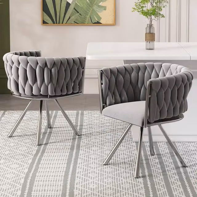 Merax Set of 2 Grey Velvet 360-Degree Swivel Dining Chairs with Metal Legs – 1