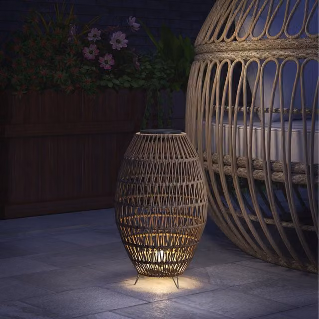 Outsunny Rattan Solar Garden Lantern in Brown with Warm White Light