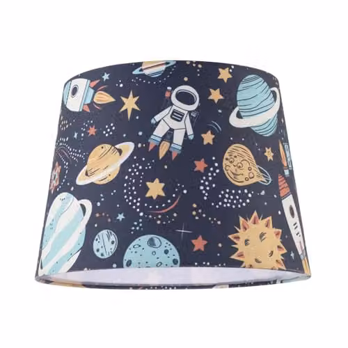 Happy Homewares Modern Space Themed Childrens Cylinder Lamp Shade in Blue, White and Multicolour, W/D/H: 19 x 19 x 25 cm – 1