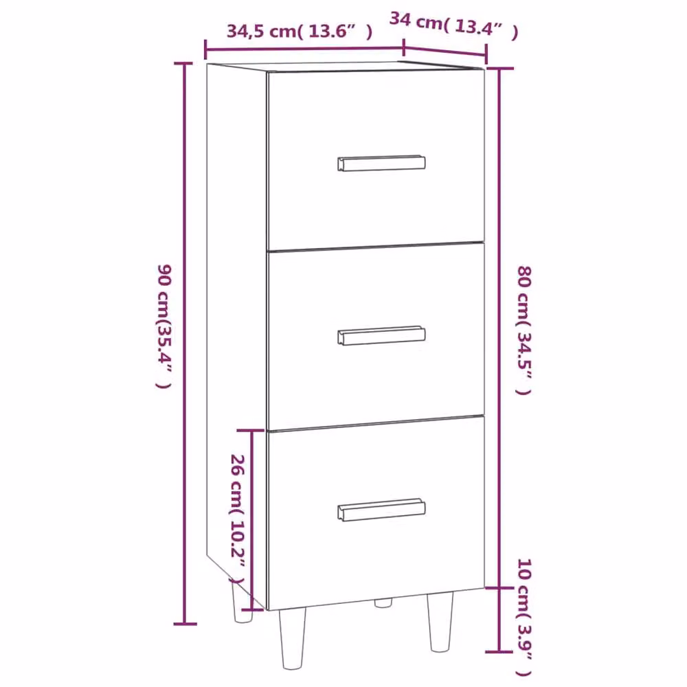 Berkfield Home Sideboard in Concrete Grey, Engineered Wood, W/D/H: 34.5 x 34 x 90 cm – 2