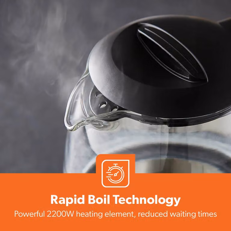 Geepas Kettle, Toaster and 20L Microwave Set in Black with 1.7L Illuminating Glass Kettle