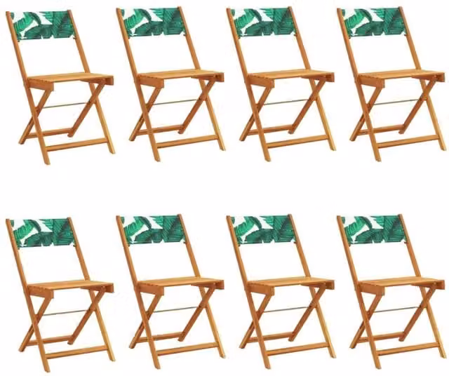 Berkfield Home Set of 8 Folding Garden Chairs in Green Fabric and Lacquered Acacia Wood