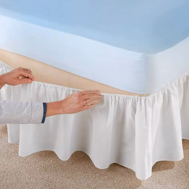 Coopers of Stortford Stretch Fit Bed Valance in Cream Cotton and Polyester Blend, W: 740 cm, H: 38 cm