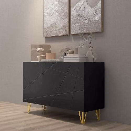HOMCOM Modern Glossy Black Freestanding Storage Cabinet with Gold Legs, W/D/H: 120 x 40 x 75 cm – 6