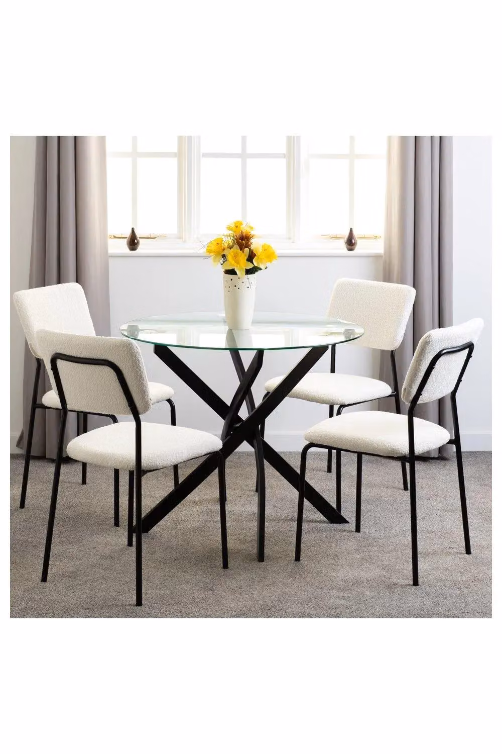 Seconique Sheldon Round Modern Glass Top Dining Table in Black and Transparent, Diameter: 90 cm – 2