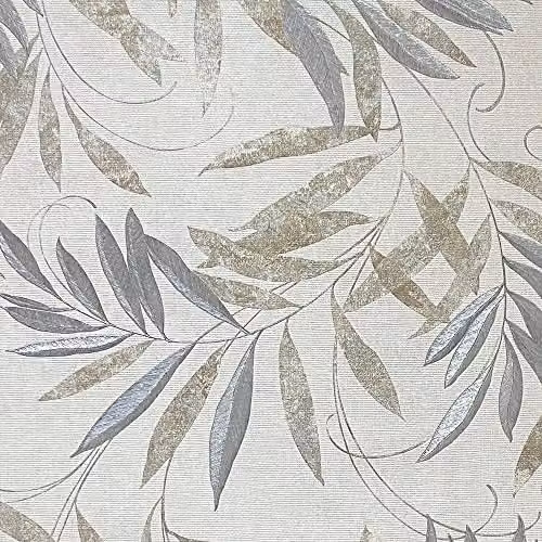 Arthouse Luxury Leaf Natural Grey Botanical Floral Heavyweight Vinyl Wallpaper