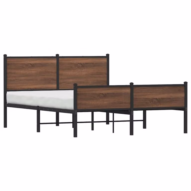 Berkfield Home Metal Bed Frame in Brown Oak, W: 140 cm, L: 190 cm