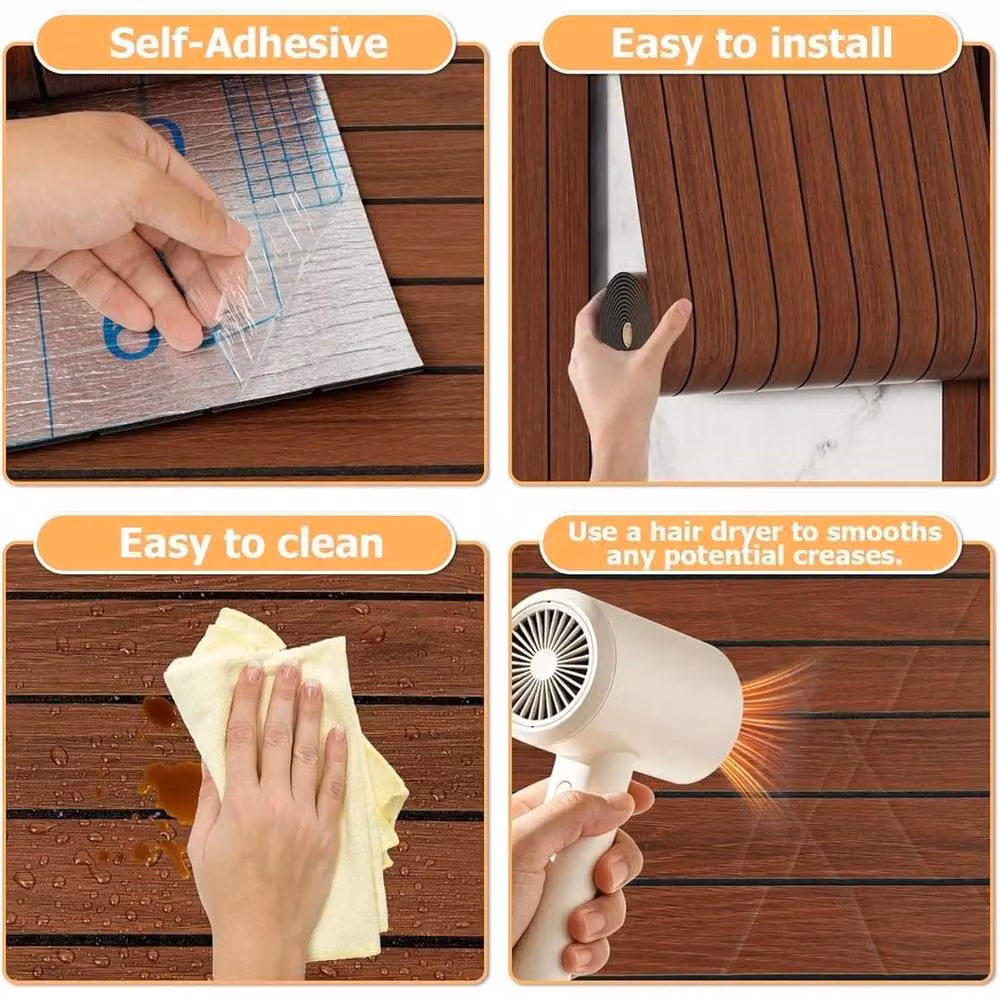 Kelvenix Self Adhesive Wood Grain Effect Vinyl Wallpaper Roll in Brown, 0.6 m2 – 4