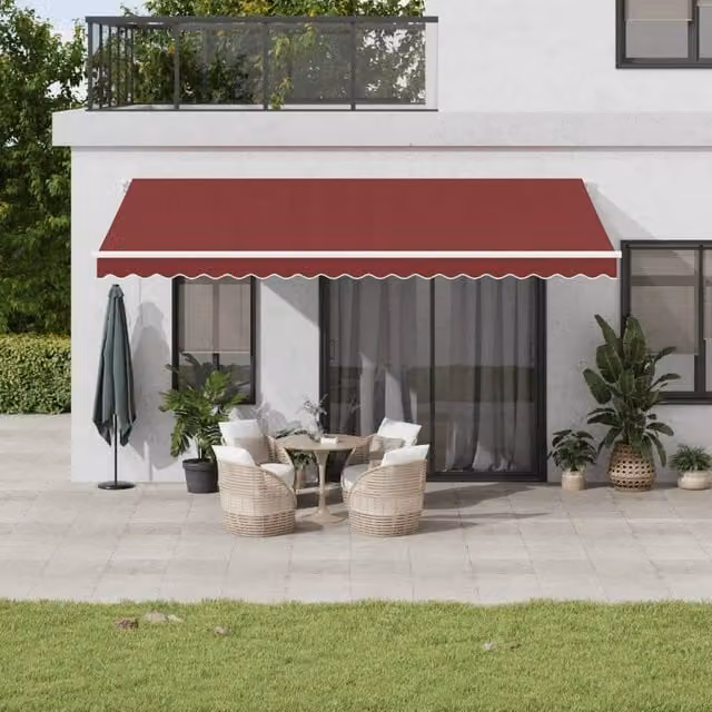 Berkfield Home Manual Retractable Awning with LED in Red, W: 500 cm, D: 300 cm