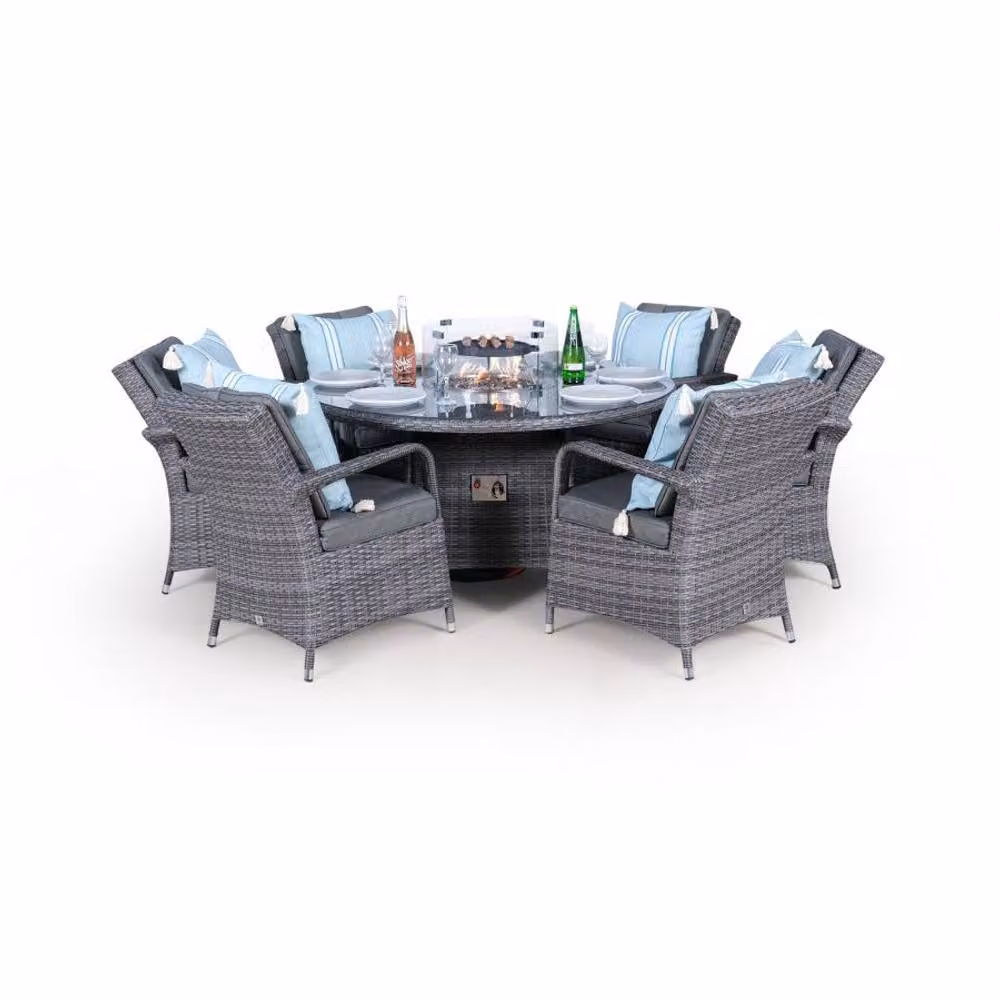 Thats Furniture Arizona 6 Seater Round Rattan Dining Set with Fire Pit in Grey – 2