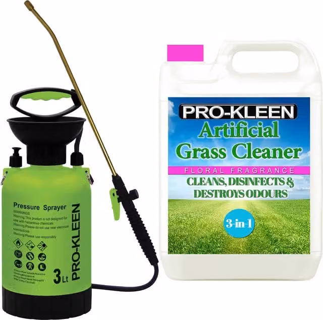 Pro-Kleen 3L Manual Pressure Sprayer with 5L Artificial Grass Cleaner in Pink and Green
