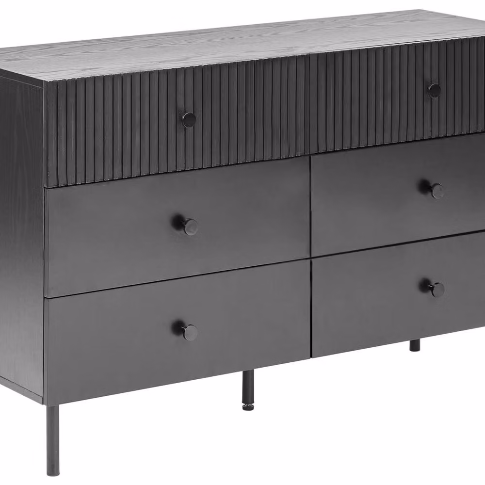 Wyld and Coco 6-Drawer Chest Black MDF, W/D/H: 120 x 41 x 75 cm – 2