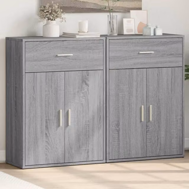 Berkfield Home Set of 2 Modern Grey Sonoma Sideboards in Engineered Wood W/D/H: 60 x 30 x 84 cm