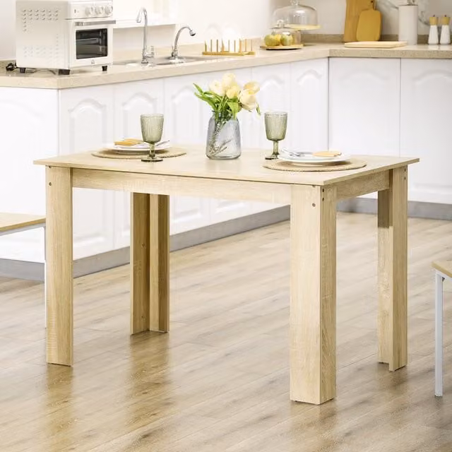 HOMCOM Modern Round Dining Table for 4-6 People in Oak Wood Effect