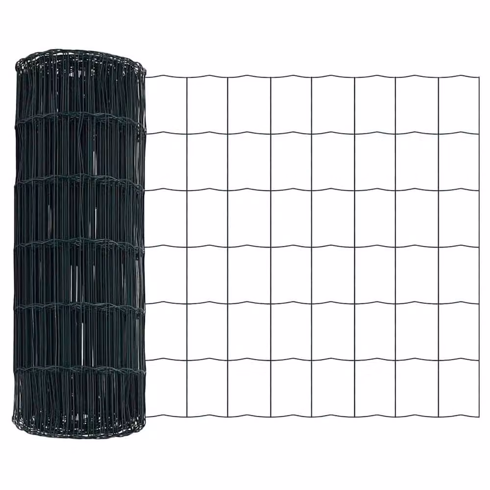 Berkfield Home Euro Fence with 7 Flanged Round Posts, Galvanised Steel, Green, W: 10 m, H: 0.4 m – 6