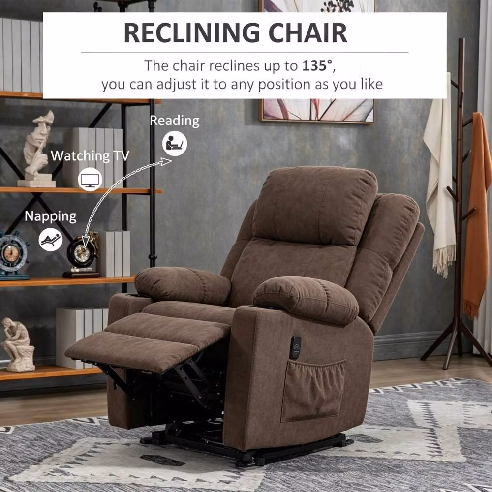 STILVORA Brown Fabric Power Lift Recliner Chair with Footrest and Armrests – 5