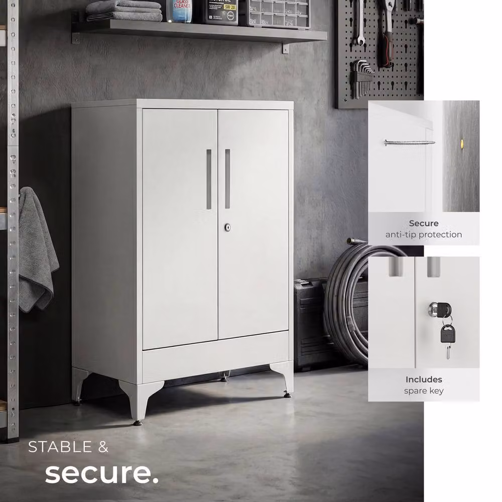 tectake Blake Metal Filing Cabinet in Grey with Adjustable Shelves and Lock – 3