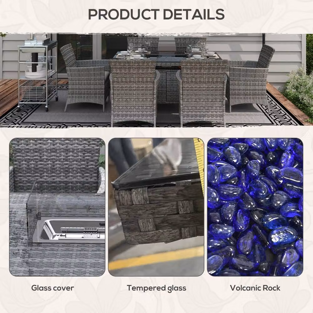 Wyld Haus Ravezi Grey Rattan 6 Seater Garden Dining Set with Fire Pit Table – 6