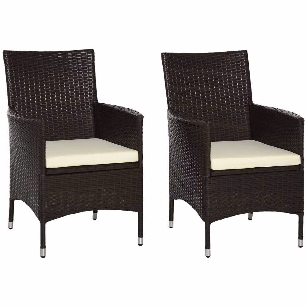 Wyld Haus Dodone Deep Coffee PE Rattan Outdoor Dining Armchairs, Set of 2, White and Brown – 2