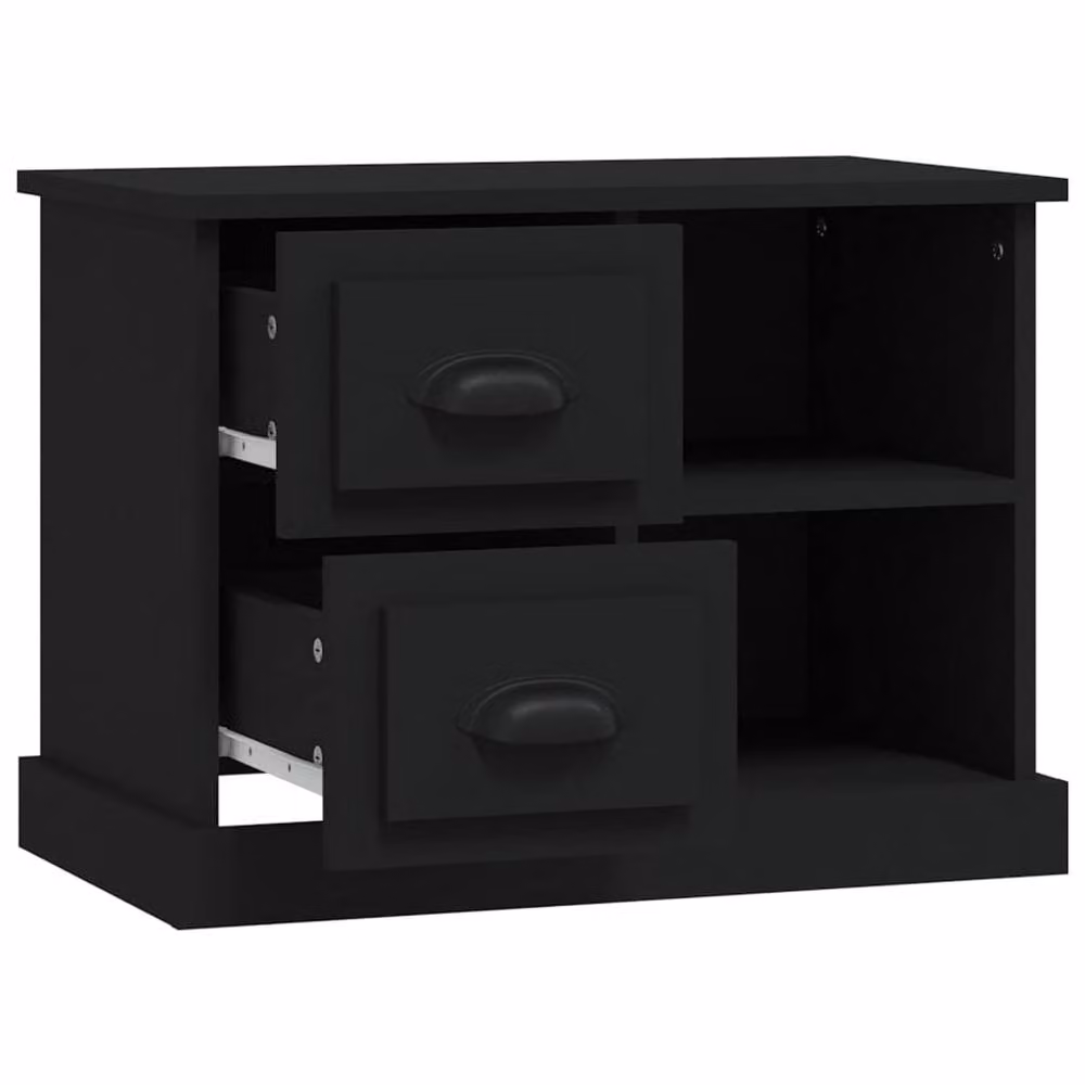 Berkfield Home Black Modern Bedside Cabinet W: 60 cm, D: 35.5 cm, H: 45 cm – 4