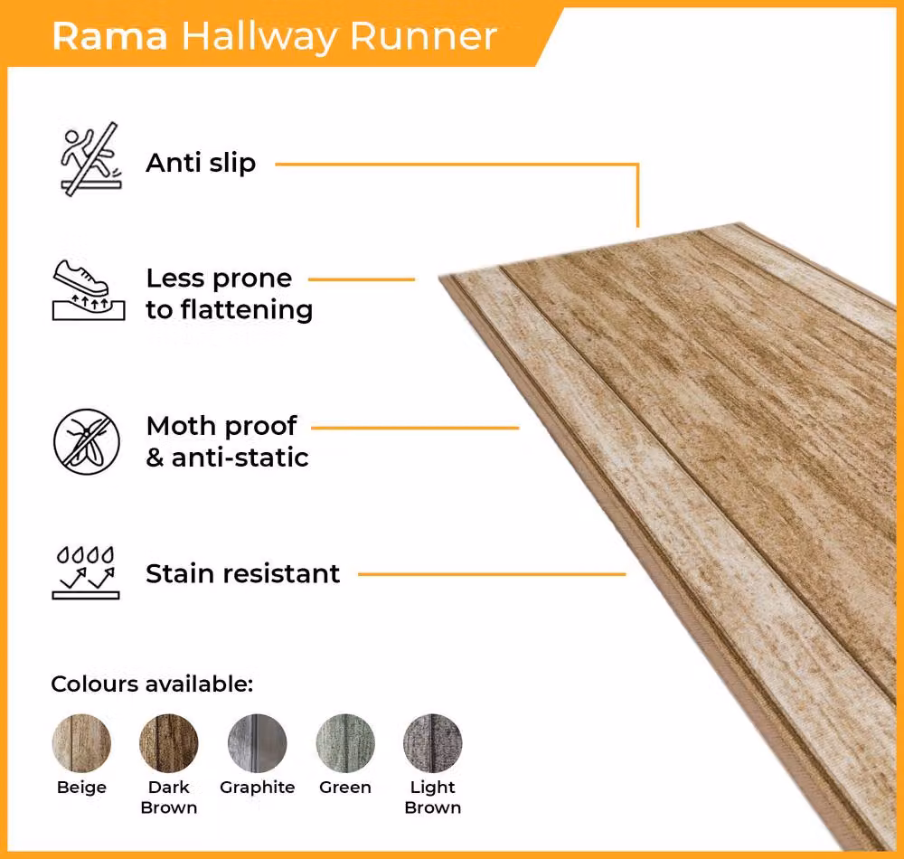 runrug Rama Green Hallway Runner Rug, Non-Slip and Hardwearing, W: 66 cm, L: 360 cm – 2