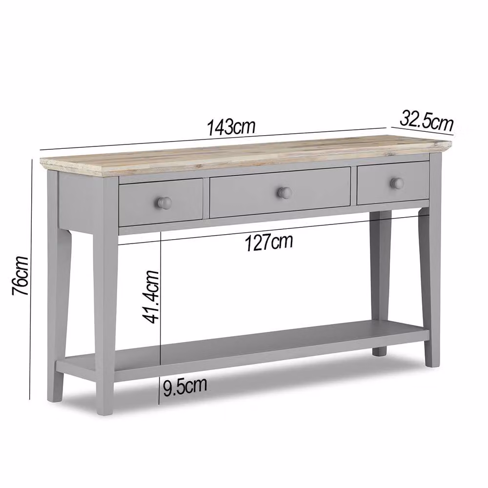 Statement Furniture Florence Large Console Table with 3 Drawers in Light Grey, W/D/H: 143 x 32.5 x 76 cm – 2