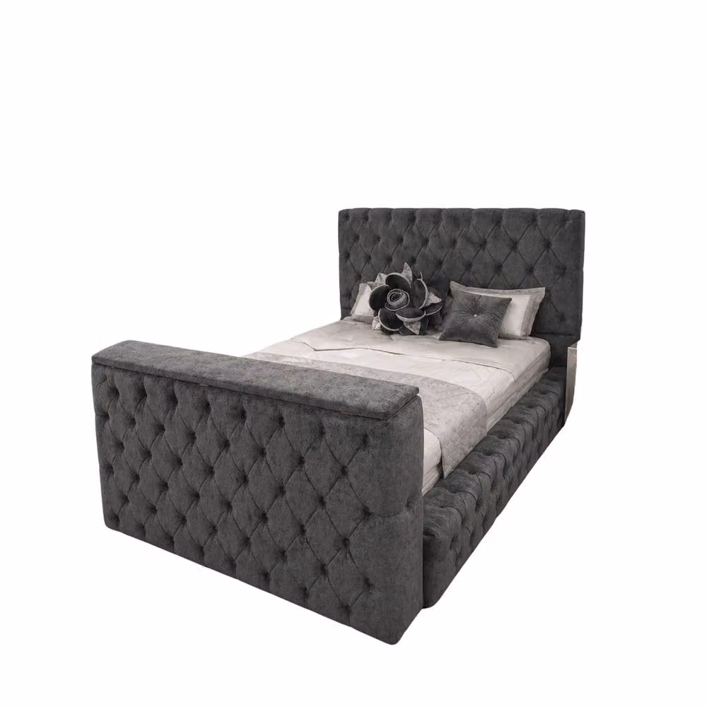 Stratus Interiors Ambassador Grey Velvet TV Bed with Built-In Lift, Double Size – 2