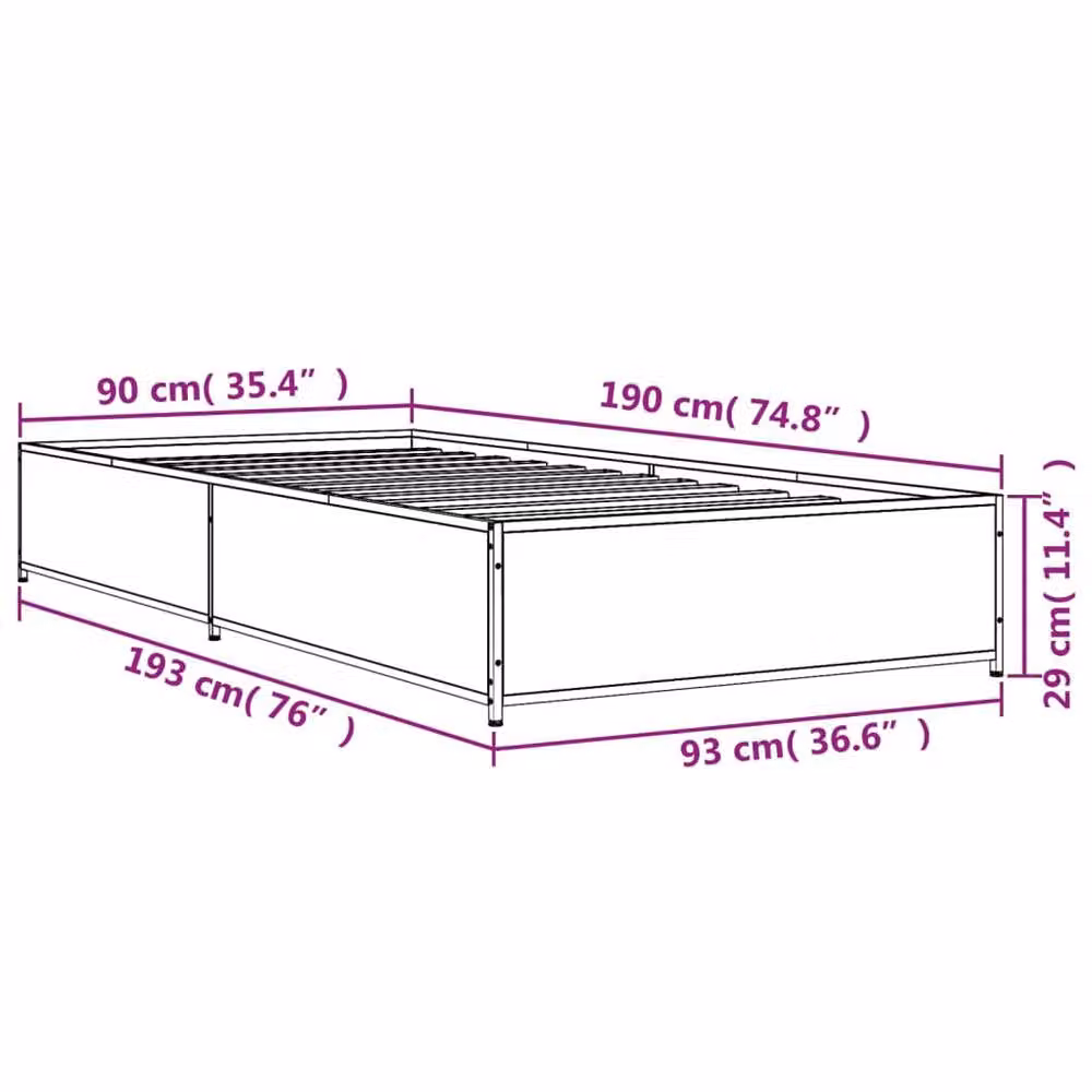 Berkfield Home Sonoma Single Bed Frame in Grey, W/D/H: 90 x 190 cm – 4