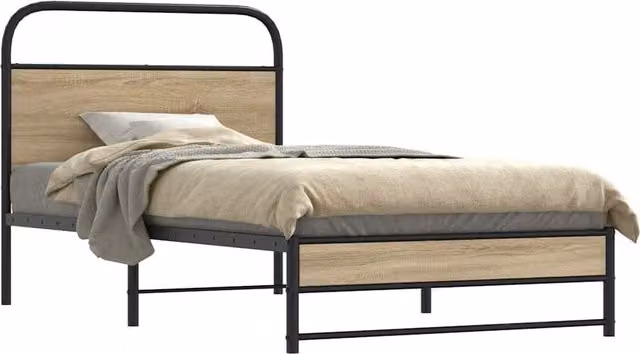 Berkfield Home Smoked Oak Bed Frame in Brown, W/D/H: 90 x 190 cm