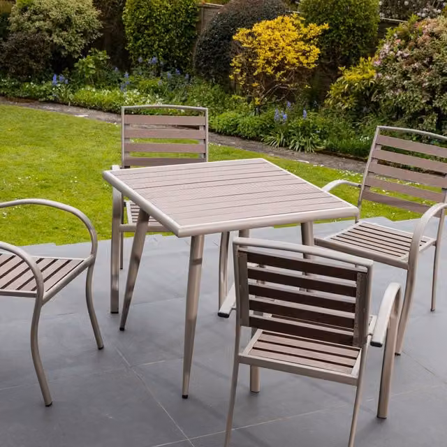 Artemis Home Delamere Modern Square Patio Table and 4 Chair Set, Brown, W/D/H: 80 x 80 x 75 cm