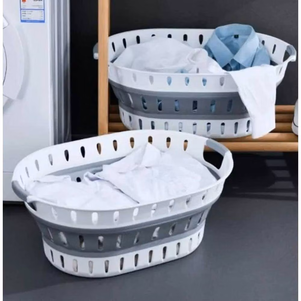 SPETLEK Collapsible Plastic Washing Basket Hamper, White and Grey, 60 cm – 2