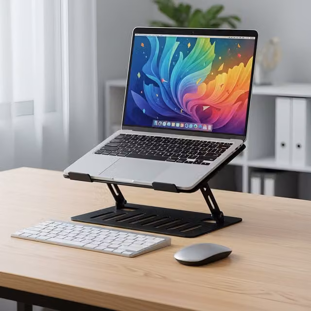 Livingandhome Foldable Adjustable Aluminium Alloy Laptop Stand - Black