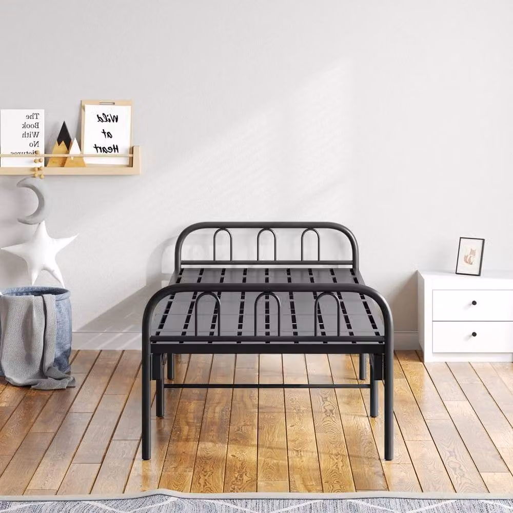 KORVIXA Heavy-Duty Folding Single Metal Bed Frame in Black, 90 x 190 cm – 2