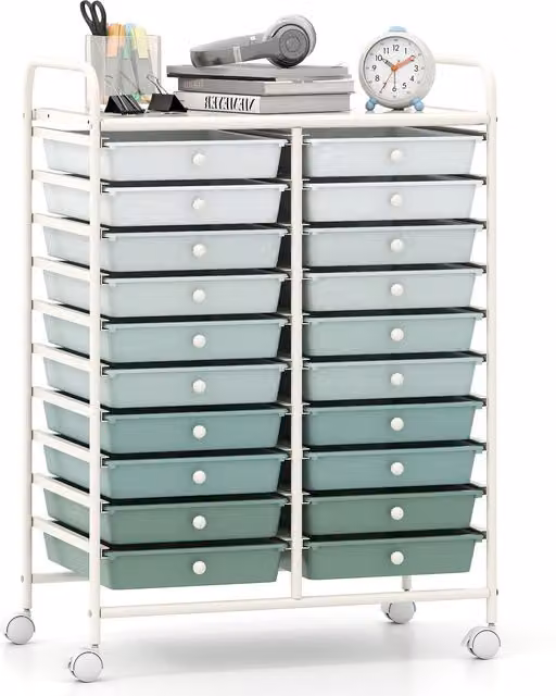 COSTWAY 20 Drawer Metal Storage Trolley in Green