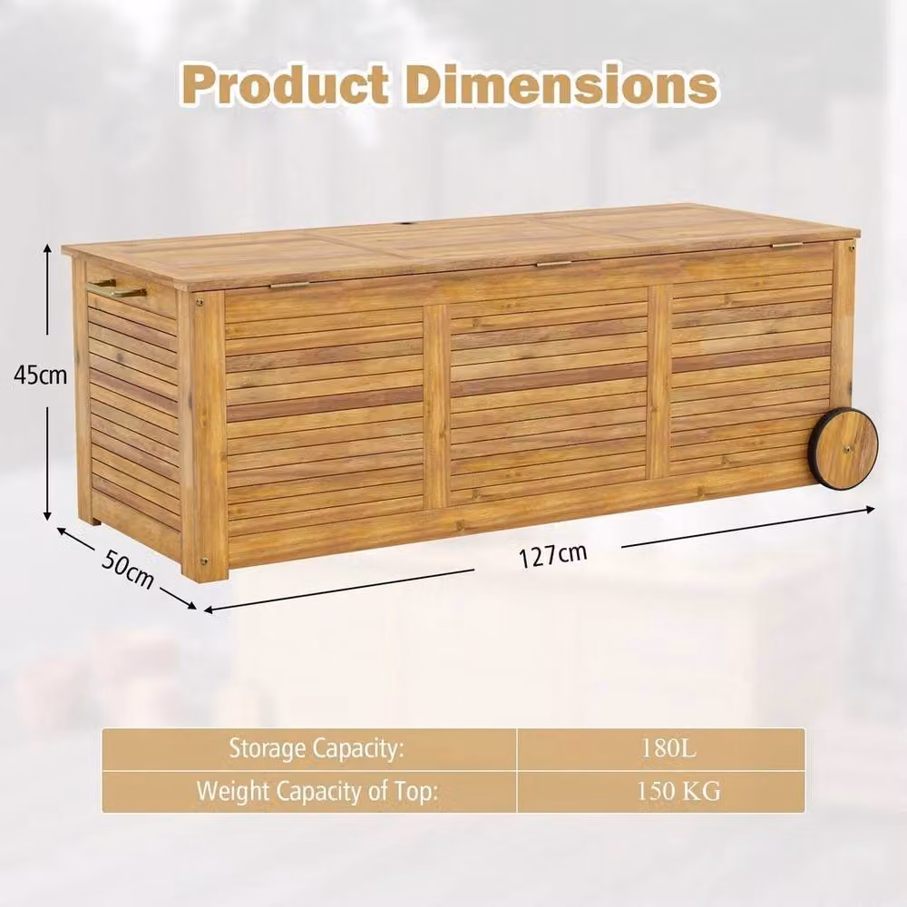 NESTLUNE 180L Acacia Wood Outdoor Storage Box in Brown – 2