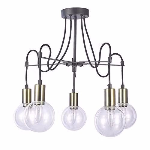 Italux Gianni Modern Flush Ceiling Light in Antique Bronze and Black with 5 Transparent Glass Spheres and E14 Sockets