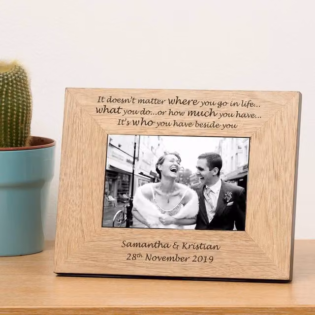 Uniqueful Personalised Wood Picture Frame for Wedding or Anniversary, Brown, 10 x 15 cm
