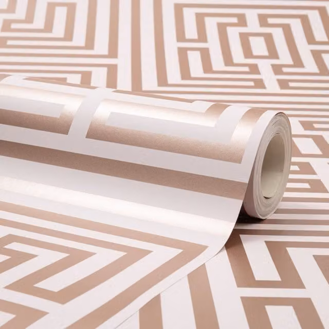 I Love Wallpaper Maze Geometric Wallpaper in Blush Pink and Rose Gold
