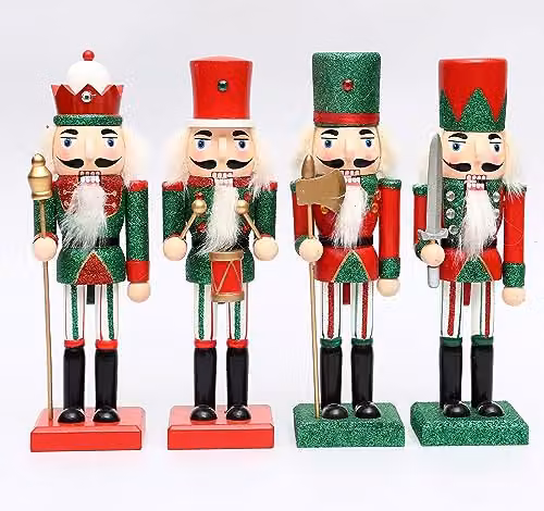 Shatchi 4-piece Set of Red and Green Wooden Christmas Nutcracker Soldier and Drummer Ornaments, Height: 25 cm – 2