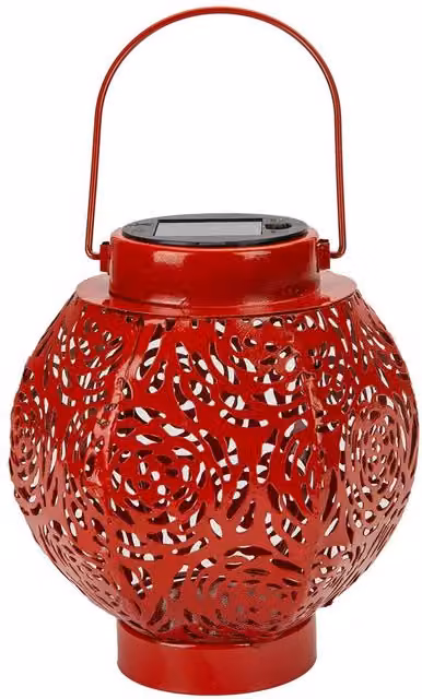 VFM e-Store Moroccan Solar LED Garden Lantern in Red, W/D/H: 18 x 15 x 18 cm
