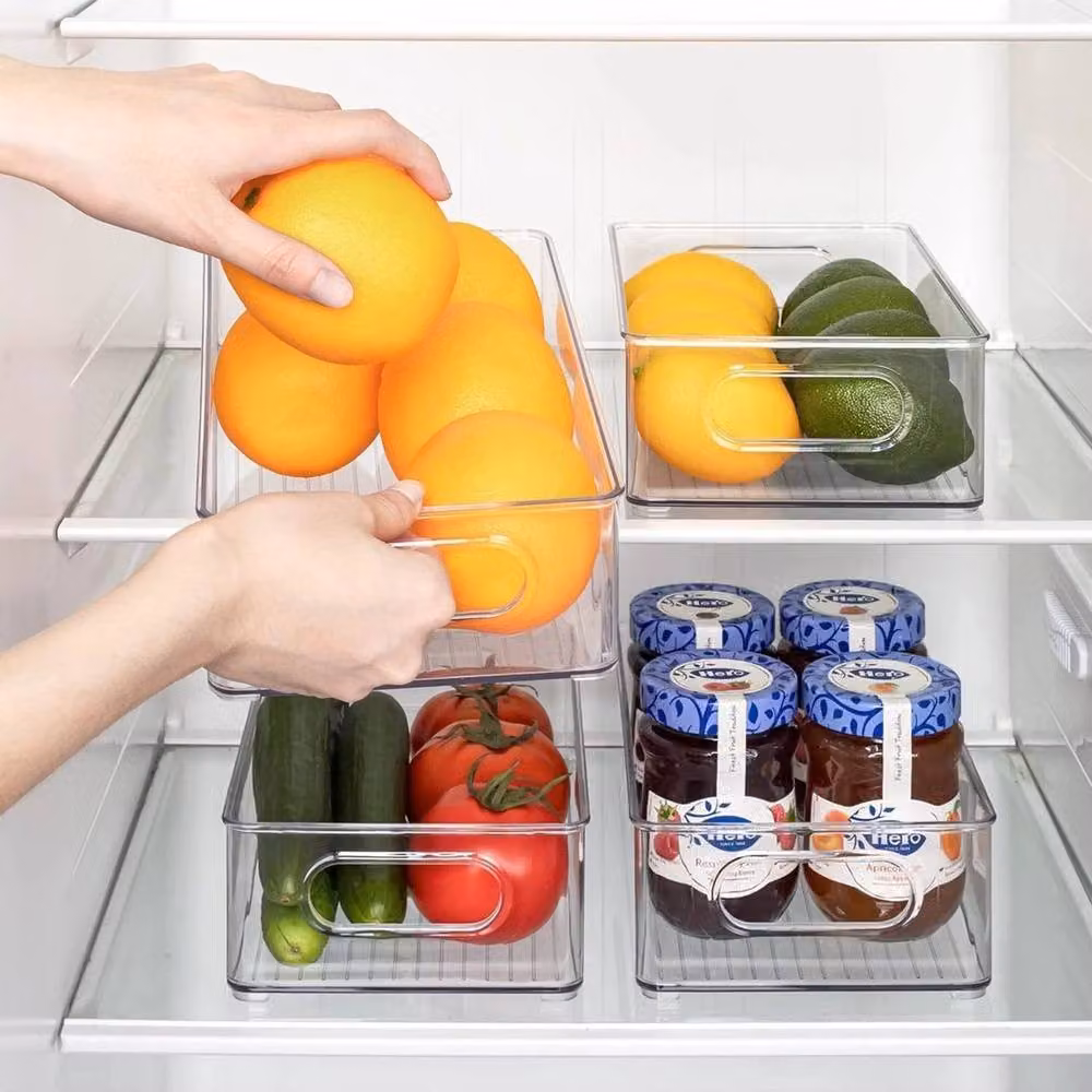 FLAVORA 6 Pack Stackable Clear Acrylic Kitchen Fridge Storage Organiser Baskets, Width: 50 cm – 3