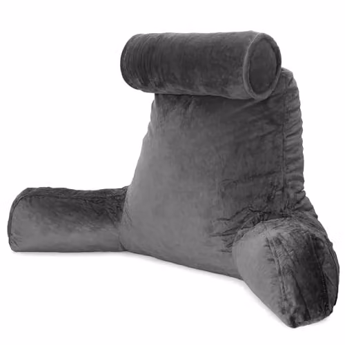 Dreamcatcher Grey Velvet Memory Foam Reading Pillow with Contoured Neck and Back Support – 1
